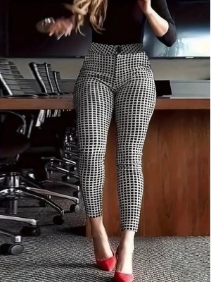 Kadın Yüksek Bel Desenli Dalgıç Pantolon