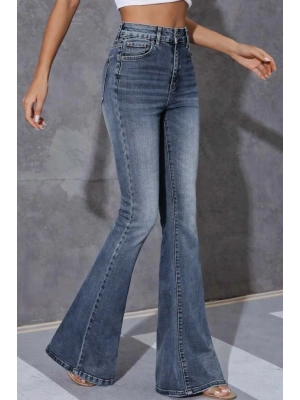 Kadın Yüksek Bel Fermuarlı İspanyol Paçalı Kot Pantolon