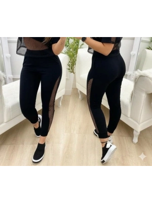 Kadın Yüksek Bel File Detaylı Dar Kesim Viskon Iki Iplik Pantolon