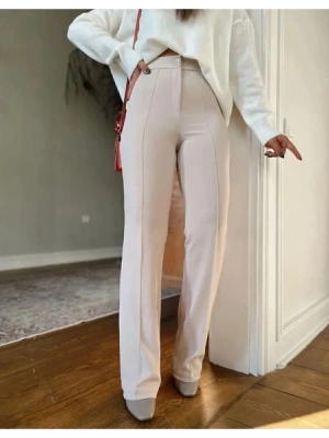 Kadın Yüksek Bel Full Likralı Krep Kumaş Pantolon