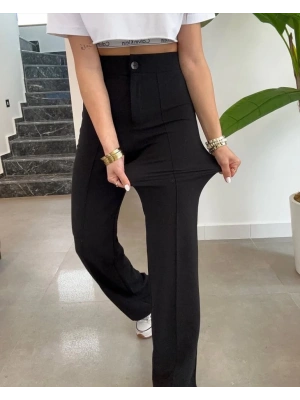 Kadın Yüksek Bel Full Likralı Krep Kumaş Pantolon