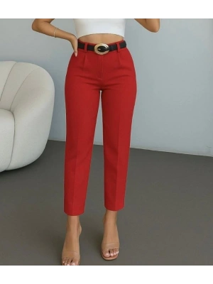 Kadın Yüksek Bel Gipe Detay Dar Paça Kısa Pantolon