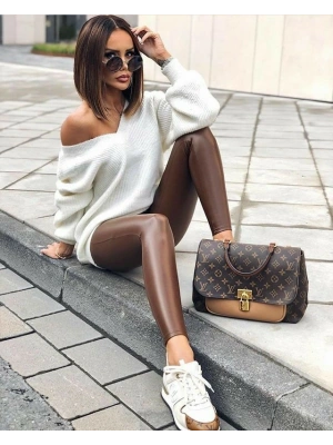 Kadın Yüksek Bel Içi şardunlu Deri Tayt