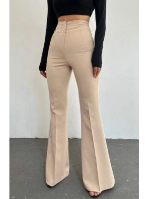 Kadın Yüksek Bel Ispanyol Paça Atlas Kumaş Pantolon