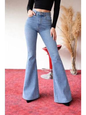 Kadın Yüksek Bel Ispanyol Paça Kot Pantolon