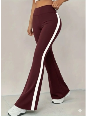 Kadın Yüksek Bel İspanyol Paçalı Yanlardan şerit Detaylı Dalgıç Tayt Pantolon