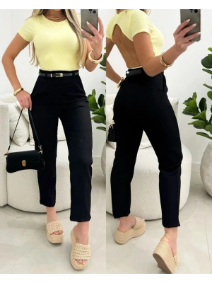 Kadın Yüksek Bel Kemersiz Ithal Krep Pantolon