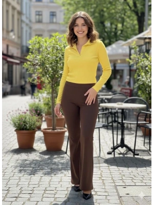 Kadın Yüksek Bel Krep Kumaş Bol Paça Pantolon