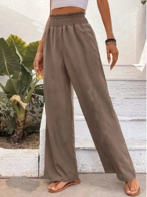 Kadın Yüksek Bel Lastikli Ithal Krep Pantolon