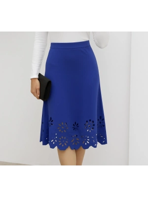 Kadın Yüksek Bel Lazer Kesim Detaylı Midi Ithal Krep Etek