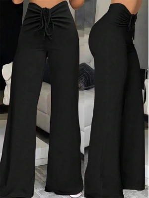 Kadın Yüksek Bel önden Büzgülü Ispanyol Ithal Krep Pantolon