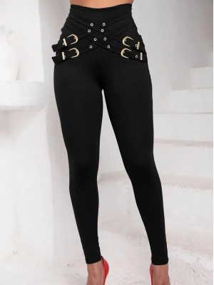 Kadın Yüksek Bel önden çapraz Kuş Göz Detaylı Dalgıç Tayt