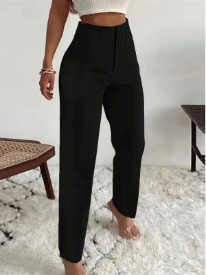 Kadın Yüksek Bel önden Fermuarlı Ithal Krep Pantolon