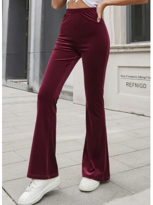 Kadın Yüksek Bel Paçaya Doğru Genişleyen Kadife Pantolon