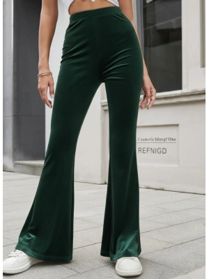 Kadın Yüksek Bel Paçaya Doğru Genişleyen Kadife Pantolon