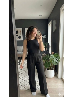 Kadın Yüksek Bel Pileli Palazzo Pantolon