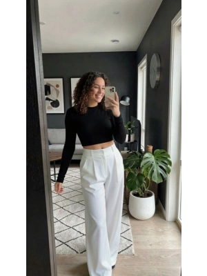 Kadın Yüksek Bel Pileli Palazzo Pantolon