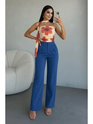 Kadın Yüksek Bel Plise Detay Bol Paça Pantolon