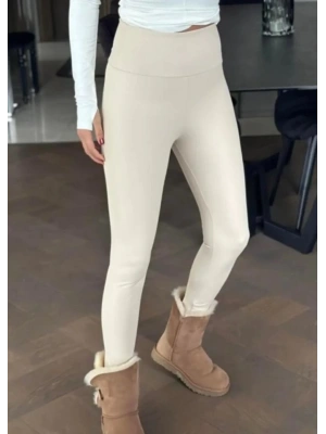 Kadın Yüksek Bel şardonlu Full Likralı Mat Deri Tayt