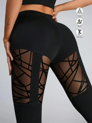 Kadın Yüksek Bel Tül Detaylı Spor Tayt