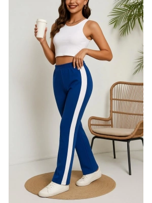 Kadın Yüksek Bel Yan şerit Detaylı Yırtmaçlı Viskon Iki Iplik Pantolon