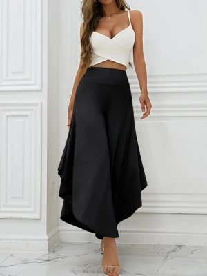 Kadın Yüksek Belli Geniş Paçalı Yanlardan Açık Sandy Pantolon