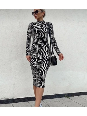 Kadın Zebra Desen üet Kumaş Fırsat ürün Midi Boy Elbise