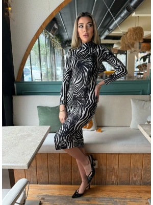 Kadın Zebra Desen üet Kumaş Fırsat ürün Midi Boy Elbise