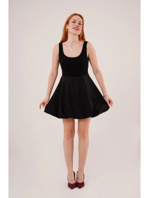 Kalın Askılı Balon Etek iyah ini Elbise