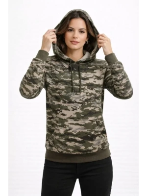 Kamuflaj Desenli 2 İplik 4 evsim Kapüşonlu Kanguru Cepli Hoodie weatshirt  Kamuflaj