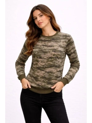 Kamuflaj Desenli 2 İplik 4 evsim Uzun Kollu Bisiklet Yaka weatshirt  Kamuflaj