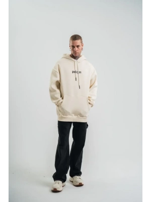 Kapşonlu Double Oversize Dijital Patchli weathirt  Krem