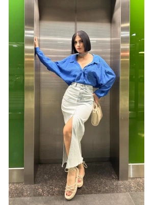 Kar Yıkama Yırtmaçlı Kot Etek