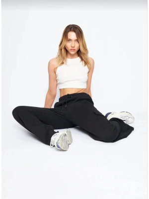 Kargo Cepli Palazzo Oversize Kesim İki Iplik Bol Paça Eşofman Altı Pantalon  iyah