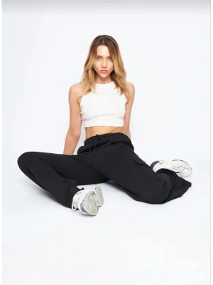 Kargo Cepli Palazzo Oversize Kesim İki Iplik Bol Paça Eşofman Altı Pantalon  Siyah