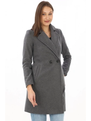 Kaşe Kaban – Siyah Yünlü Dokuma, Kruvaze Yaka, Astarlı, Cepli, Kuşaklı Uzun Boy Tesettür Uyumlu Kışlık Şık Kaban  Füme