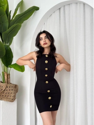 Katalina Gül Düğmeli Elbise