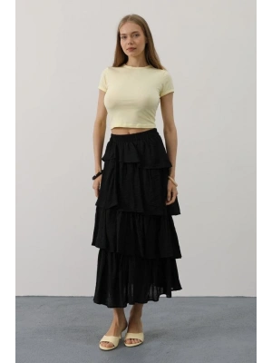Katlı Kesim Uzun Etek  iyah