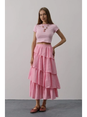 Katlı Kesim Uzun Etek  Pembe