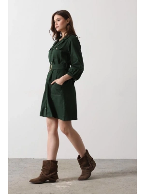 Kemer Detaylı Gabardin Elbise  Haki