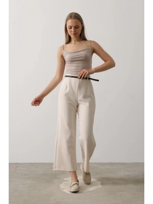 Kemer Pens Detaylı Pantolon  Bej