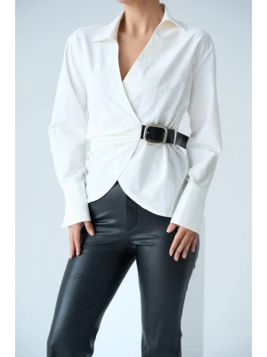 Kemerli Gömlek  Ekru