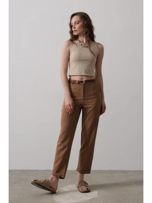 Kemerli Havuç Pantolon  Taba