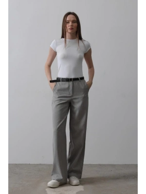 Kemerli Palazzo Pantolon  GriBeyaz