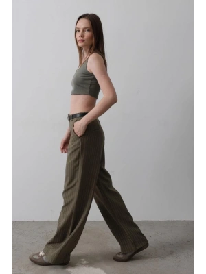 Kemerli Palazzo Pantolon  HakiBeyaz