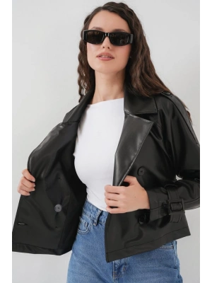 Kemerli Siyah Suni Deri Ceket 0698