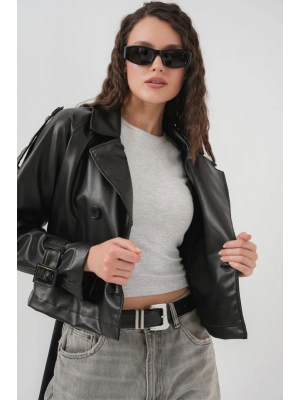 Kemerli Suni Deri Ceket 1046  Siyah