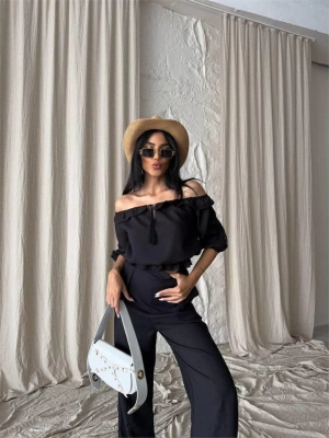 KETEN MADONNA YAKA KO HAIR ŞERİT  PANTOON TAKIM  iyah