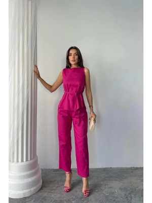 KETEN BLUZ  PANTOLON TAKI ASSİO ODELSCREAT KUAŞ  Fuşya
