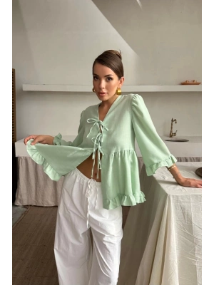 KETEN BUZ ÖNDEN BAĞAMAI FIRFIR DETAYI  Yeşil